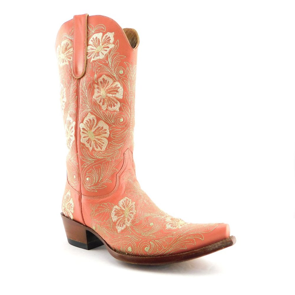 OLD GRINGO Pink Embroidered Floral Leather Block Heel Western Boots 8.5